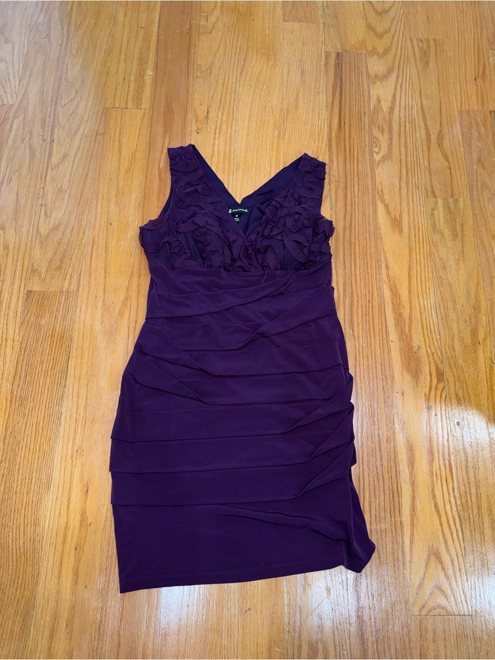 Valerie Bertinelli Deep Purple Ruffled V-Neck Mini Dress